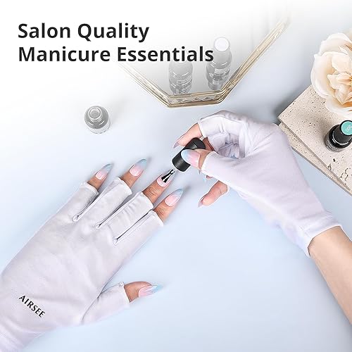 Miniatura 4 de AIRSEE Guantes UV para lámpara de uñas, guantes profesionales de protección UV UPF50+ para manicuras, arte de uñas, guantes sin dedos que protegen