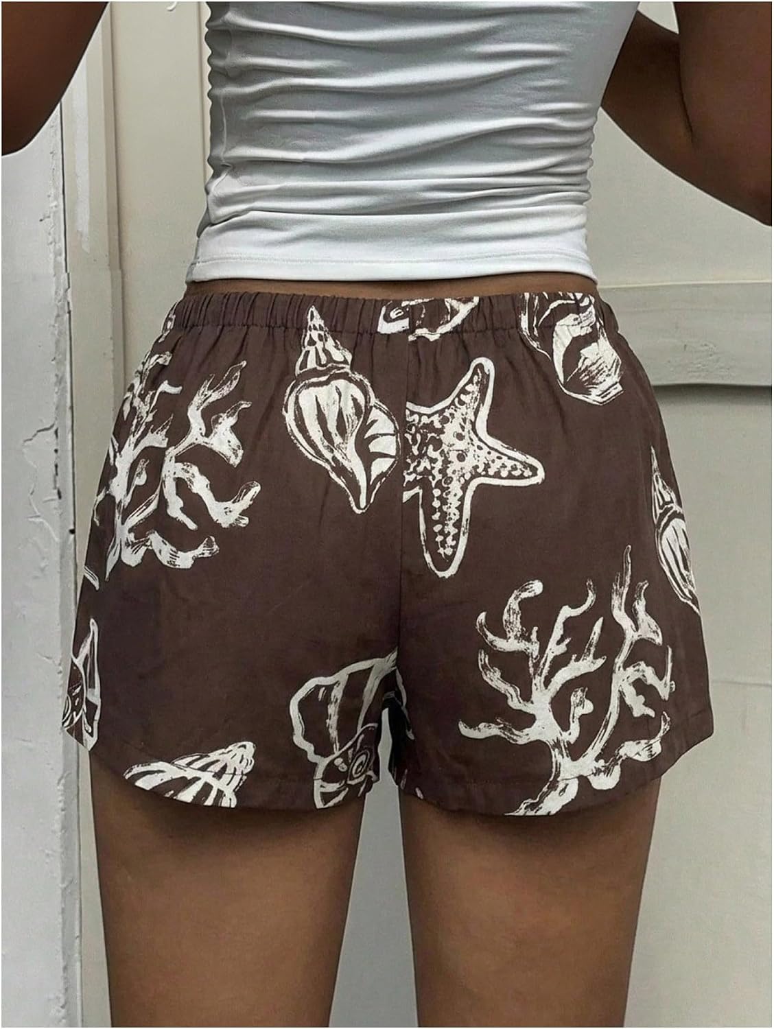MakeMeChic Women's Boho Starfish Shorts Drawstring High Waisted Beach Vacation Shorts