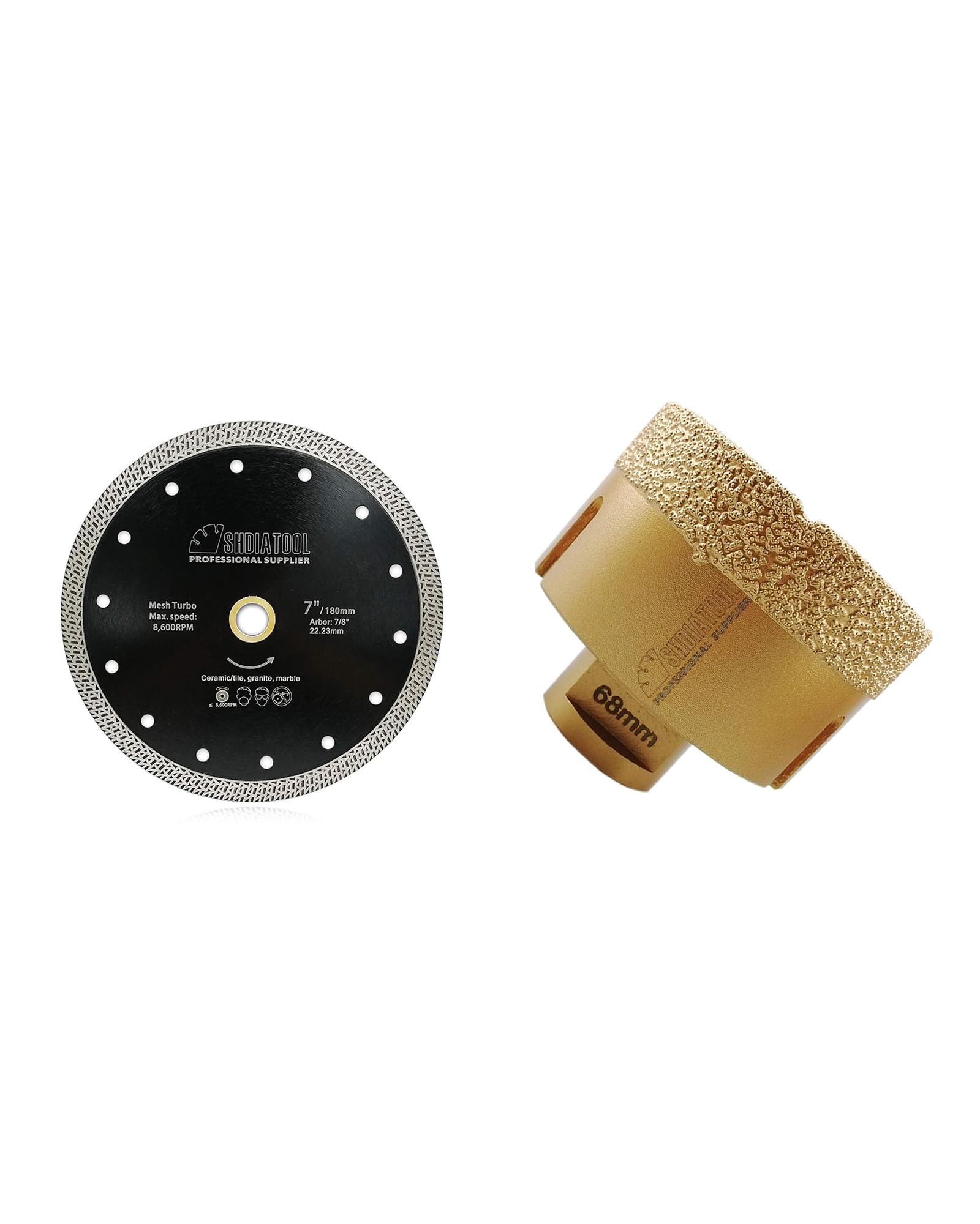 Forets Diamant 68mm SHDIATOOL avec Disque à Tronçonner Diamant pour meuleuse M14