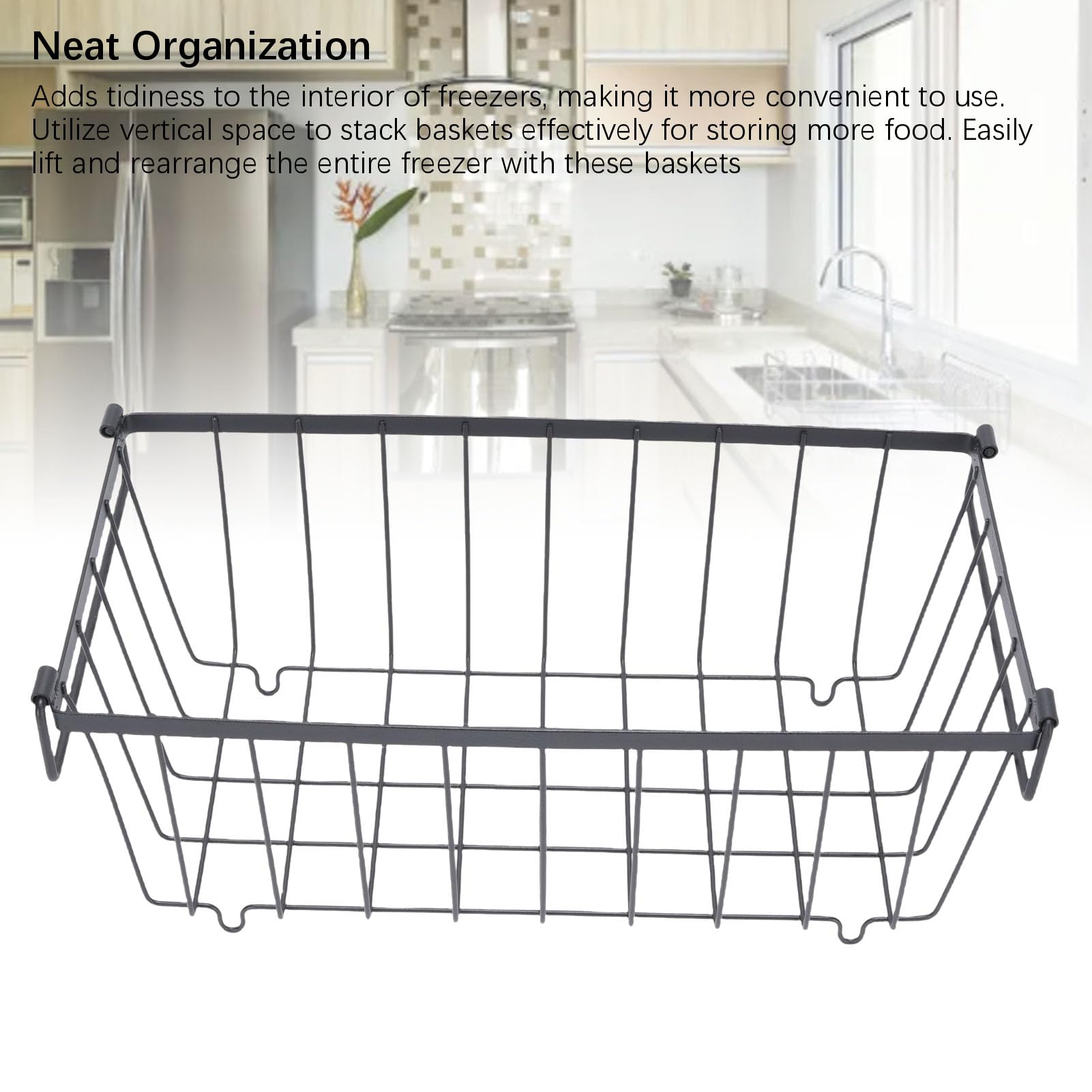 Ausla Cestas de Almacenamiento del Congelador en el Pecho, Organizador de Alimentos de Alambre de Metal, 37 X 18 X 15.5cm / 14.6 X 7.1 X 6.1in, Conjunto de 4