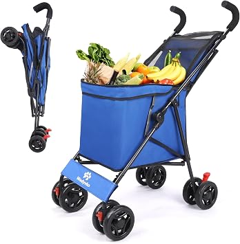 Collapsible Folding Utility Wagons Carts Heavy Duty Foldable Large Capacity 330lbs Beach Wagon with All-Terrain Big Wheels for Outdoor Camping Shopping Sports Garden Blue