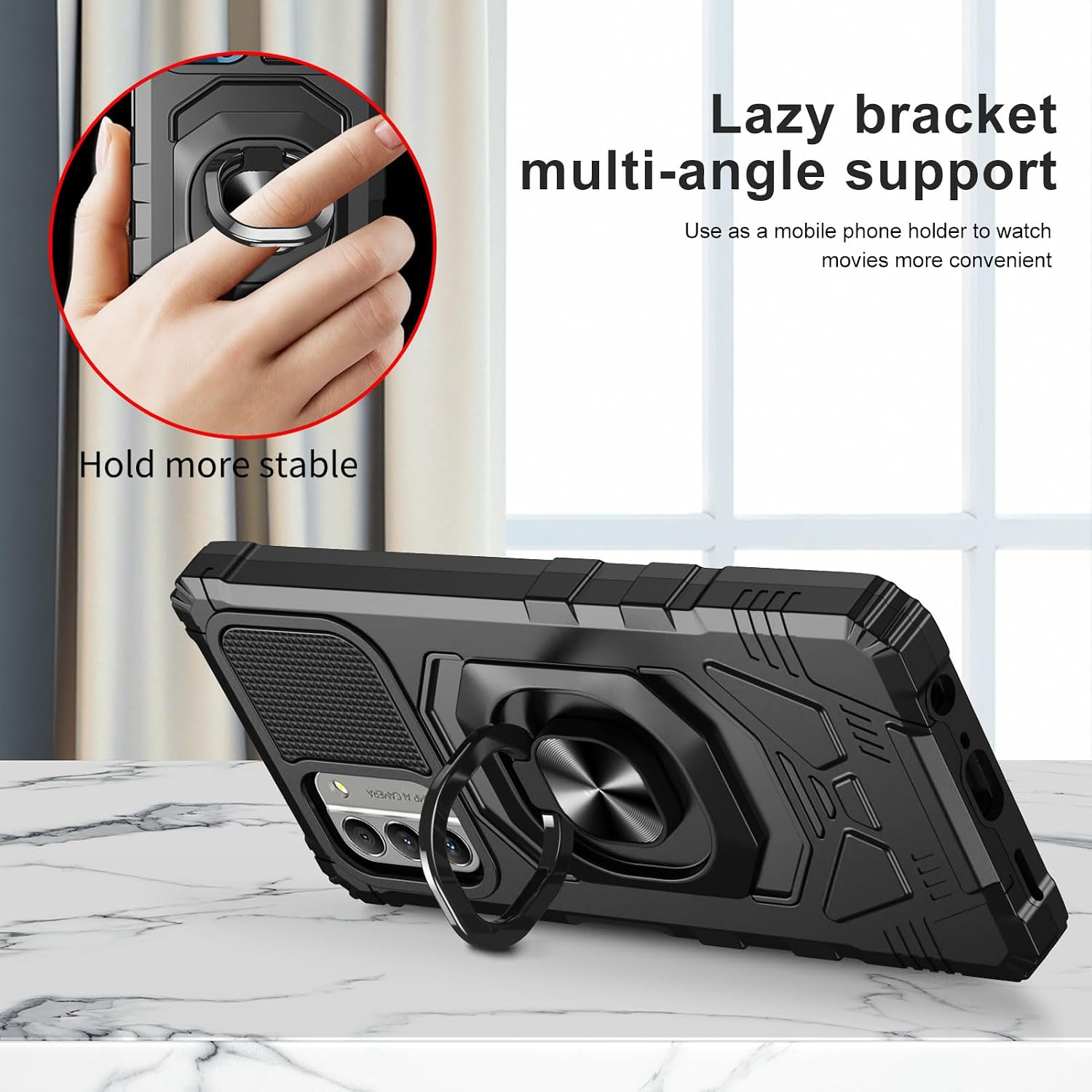 Ailiber Case for Nokia G310, Nokia G310 Case with Screen Protector Tempered Glass, Ring Kickstand for Magnetic Car Mount, Heavy Duty, Shockproof Protective Phone Cover for Nokia G310-Black