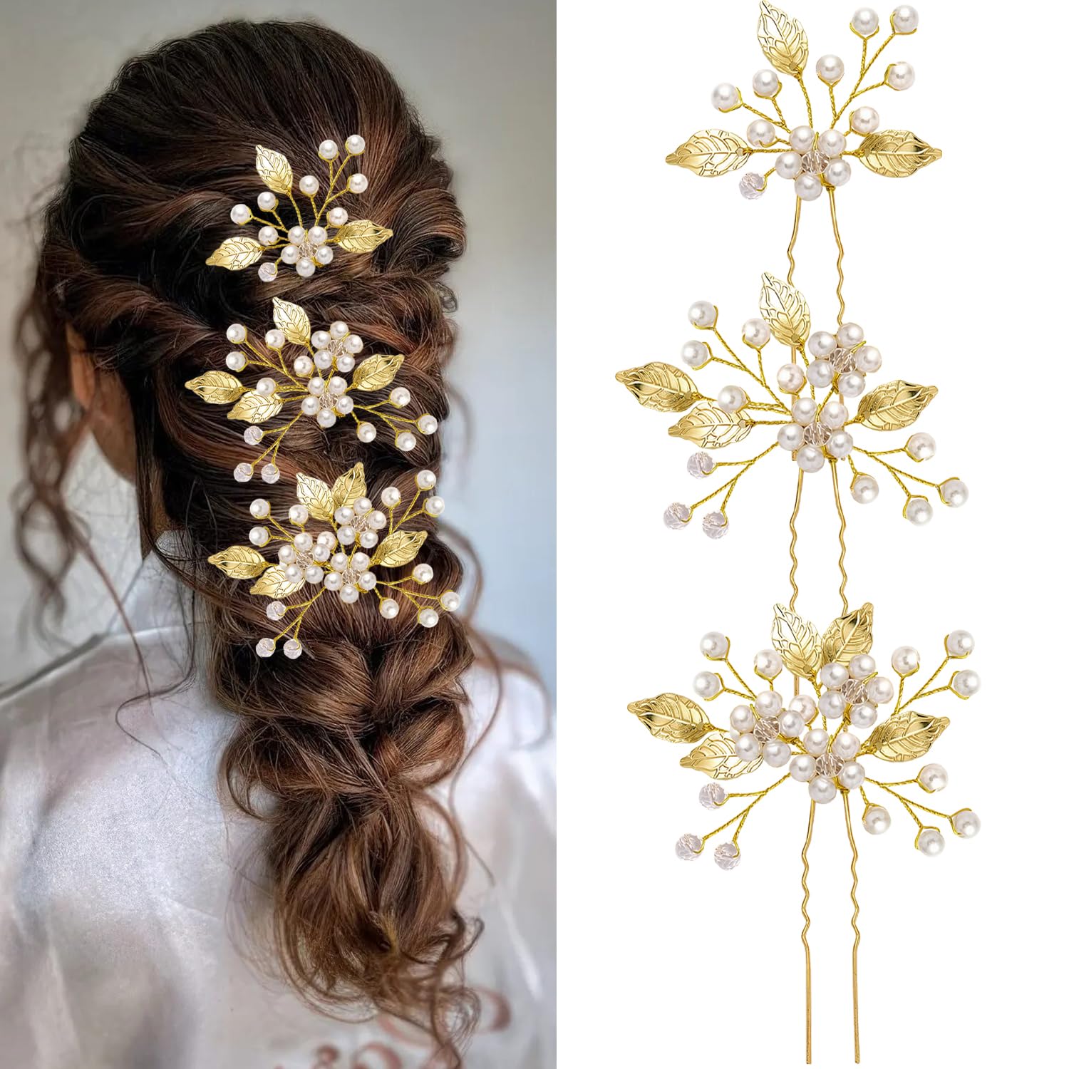 VLYX 3-Piece Bridal Hair Accessories, 3 Silver, 1 count (Pack of 3)