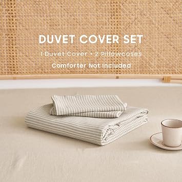 Wake In Cloud Striped Cotton Duvet Cover Set, Tan, King