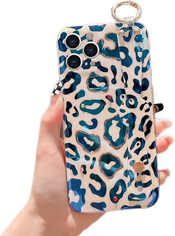 for iPhone 11 Pro Max Leopard Print Wrist Band Kickstand Cover Case Ultra Slim IMD Laser Dianond Cover Case for Apple iPhone 11 Pro Max 6.5-inch Leopard Skin Pattern
