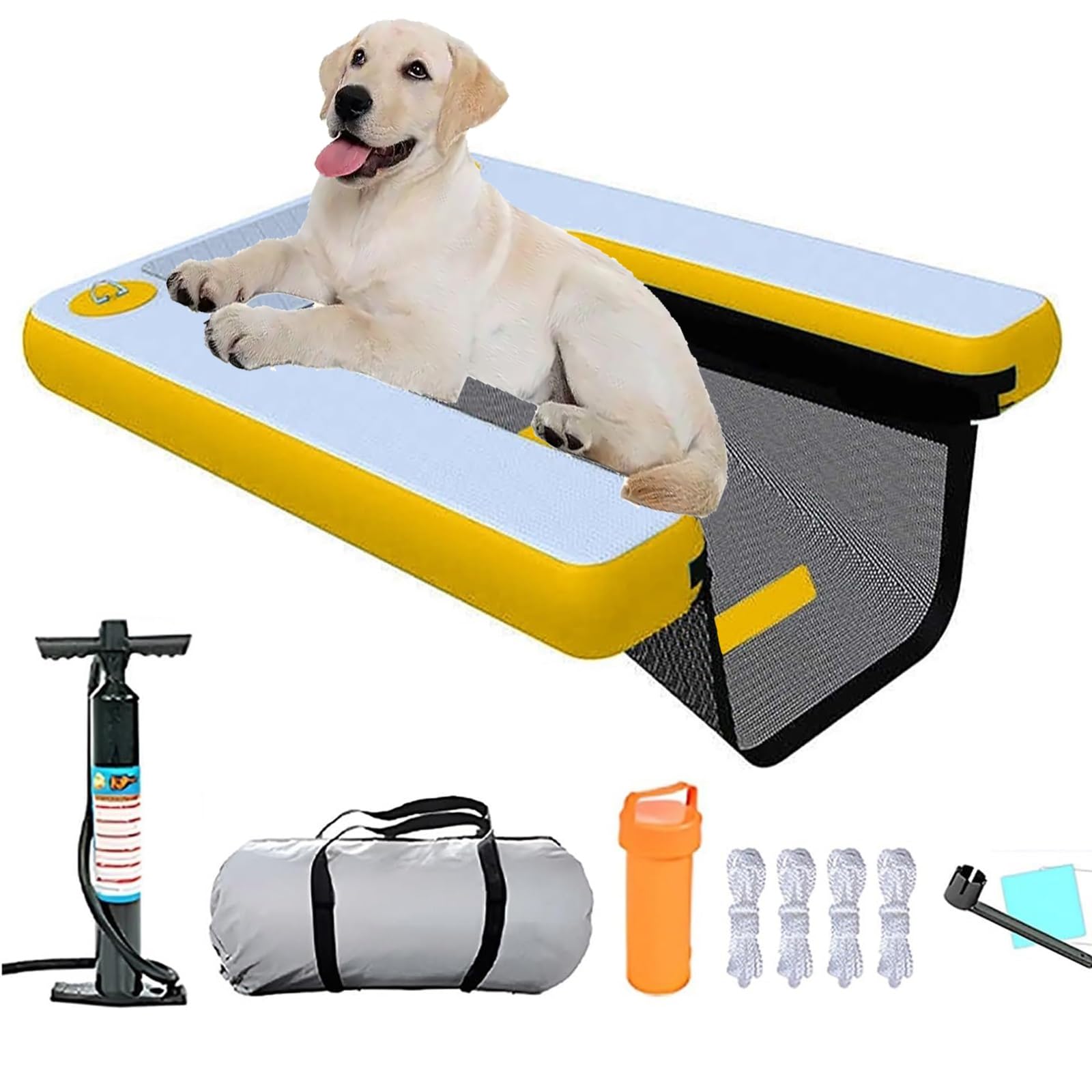 Rampe de chien pour piscine et bateaux avec escalier flottante jaune