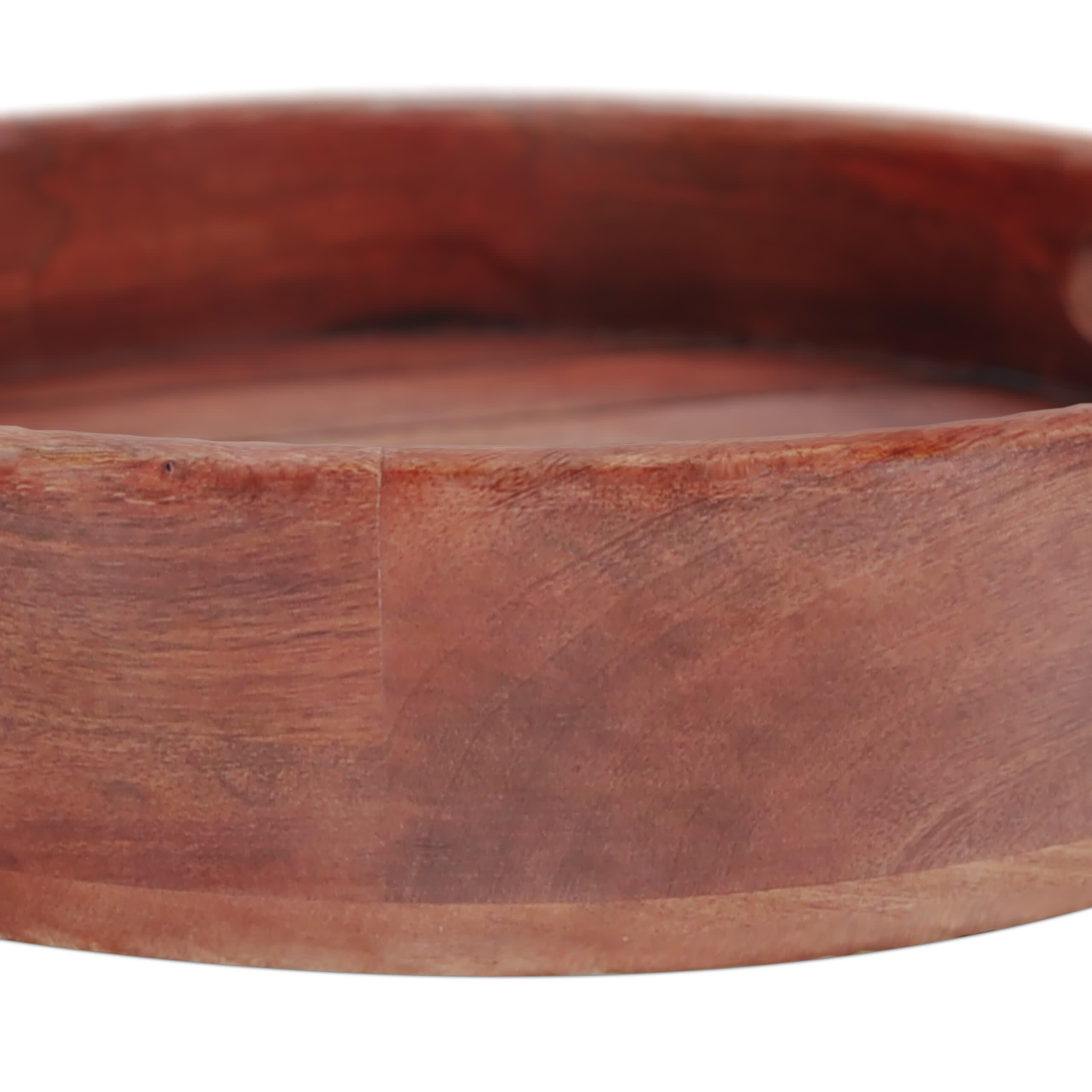 Relaxdays Plateau de Service, avec poignées, Bord surélevé, Design Rond, Bois de manguier, H x D : 29 x 36 cm, Marron