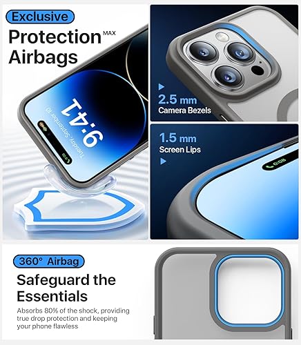 Miniatura 5 de Funda magnética fuerte para iPhone 15 Pro Max, compatible con MagSafe, probada en caídas de grado militar, a prueba de golpes, delgada, translúcida,