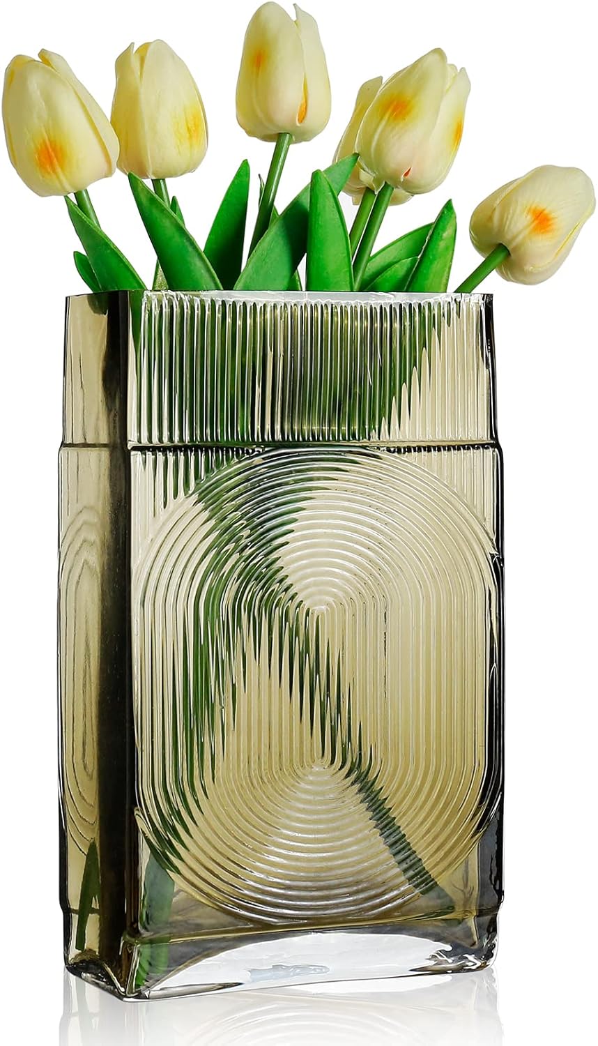 Diamond Star Decorative Vase Square Glass Vase Flower Vase for Home Table Centerpieces (Gray)