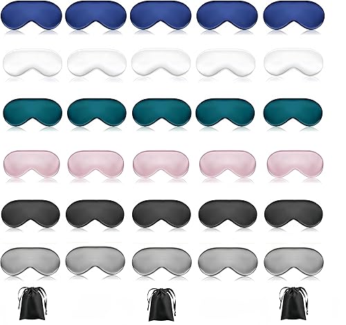 30 cubrebocas de seda para dormir con correa ajustable, antifaz para dormir, para mujeres, hombres y niños
