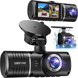 SUVCON 3 Channel Dash Cam - 1080P Front and Inside, Triple Camera With 32GB Card, HDR, G-Sensor, 24Hr Parking, Loop Recording