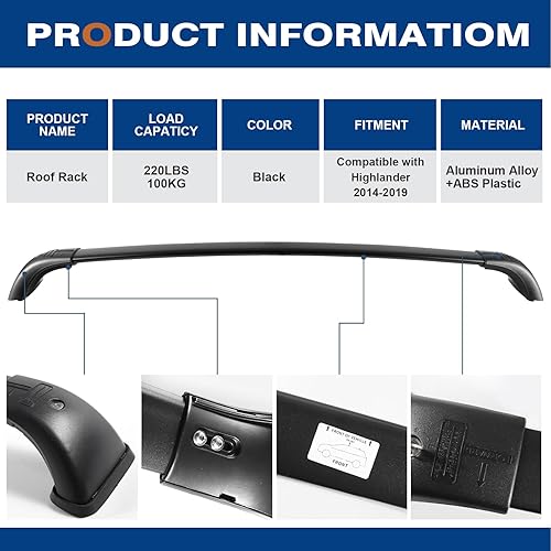Miniatura 7 de Max Loading - Barras transversales de techo con cerradura de 220 libras para Toyota Highlander 2014-2019 con bloqueo de metal antirrobo, barras