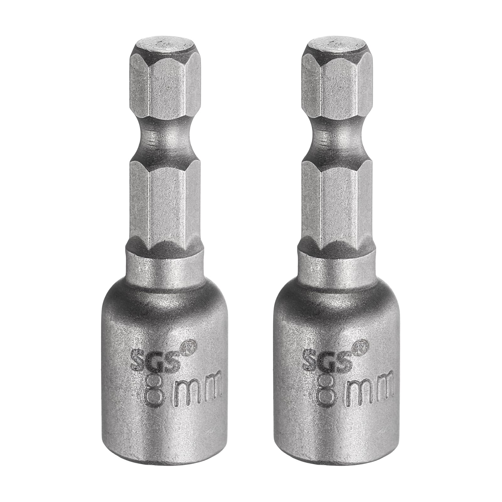 sourcing map 2pcs Nut Driver Drill Bit 8mm Metric Socket 1/4" Hex Shank 1.65" (42mm) Long Magnetic 6-Point Sockets Quick Change CR-V Steel Bolt Setters for Power Drill Drivers