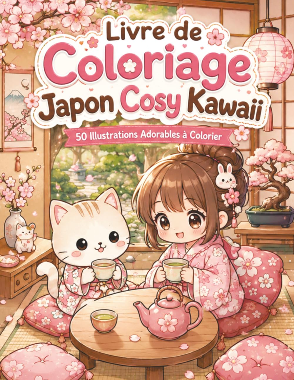 Livre de Coloriage Japon Cosy Kawaii: 50 illustrations adorables avec chats, sakura, salons de thé et scènes zen pour se détendre