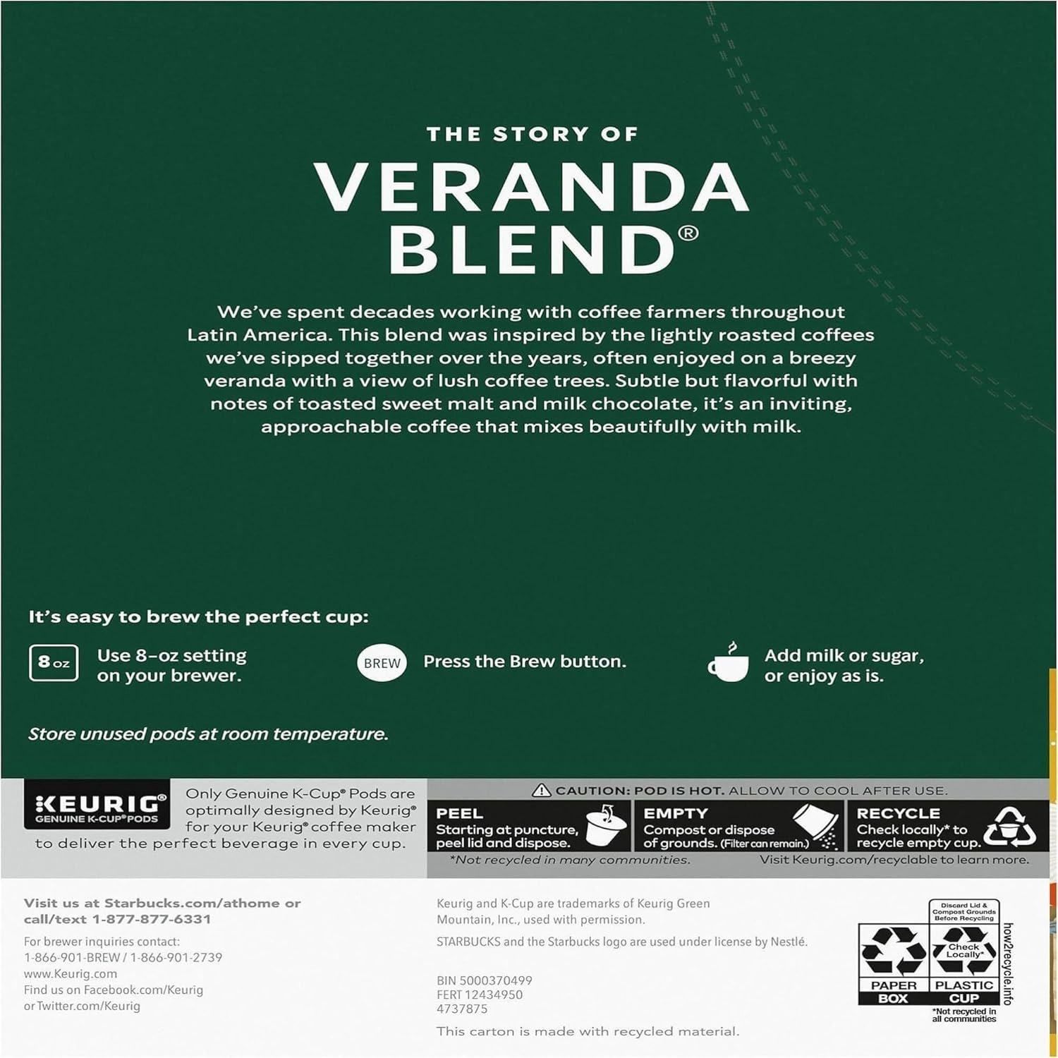 Starbucks® Single-Serve Coffee K-Cup®, Veranda Blend, Carton Of 24