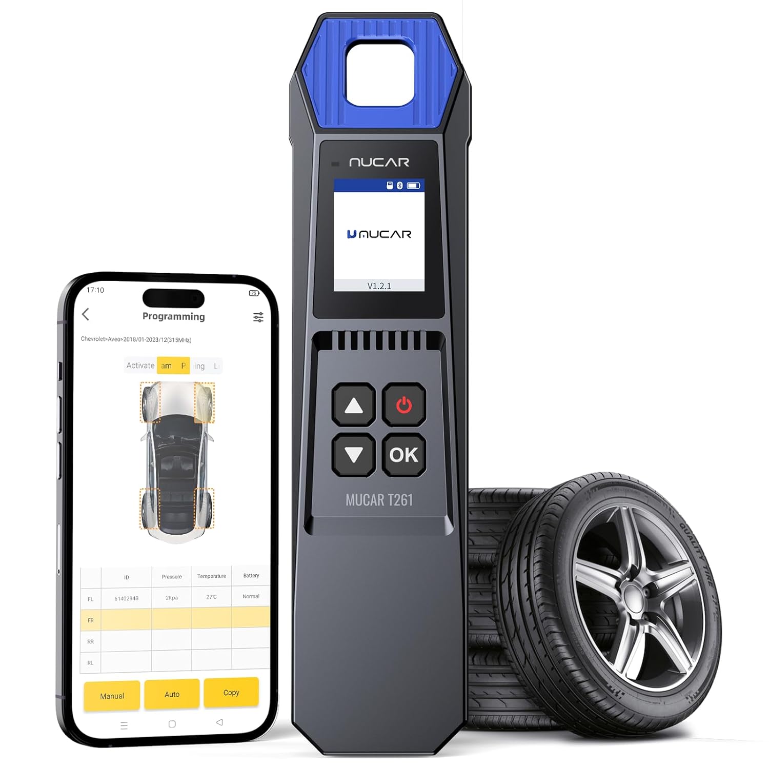 TPMS Programming Tool, MUCAR T261 TPMS Relearn Tool, Activate/Relearn TPMS Sensors, Program MUCAR VENU5 Sensors (315/ 433MHz)