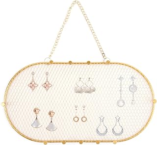 BXDOW Wall Mounted Earring Holder Organizer Metal Grid Jewelry Display Stand Earring Necklaces Bracelets Rings Hanging Rack for Girls Women