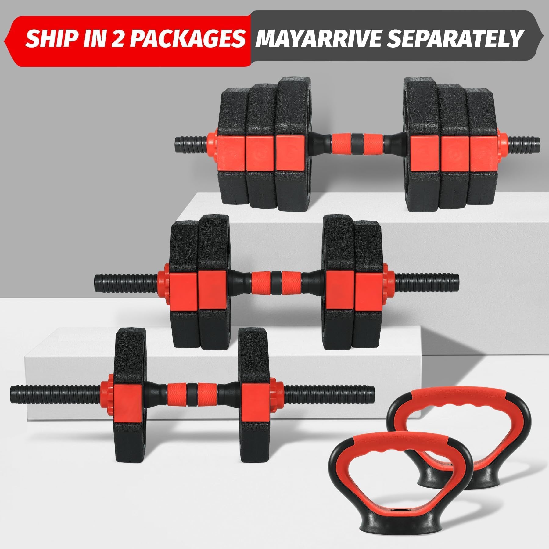 3-in-1 Adjustable Dumbbell Set 66lbs, Free Weights for Home Gym with Anti-Slip Handle & Connector, Barbell/Kettlebell/Dumbbell Combo for Men Women