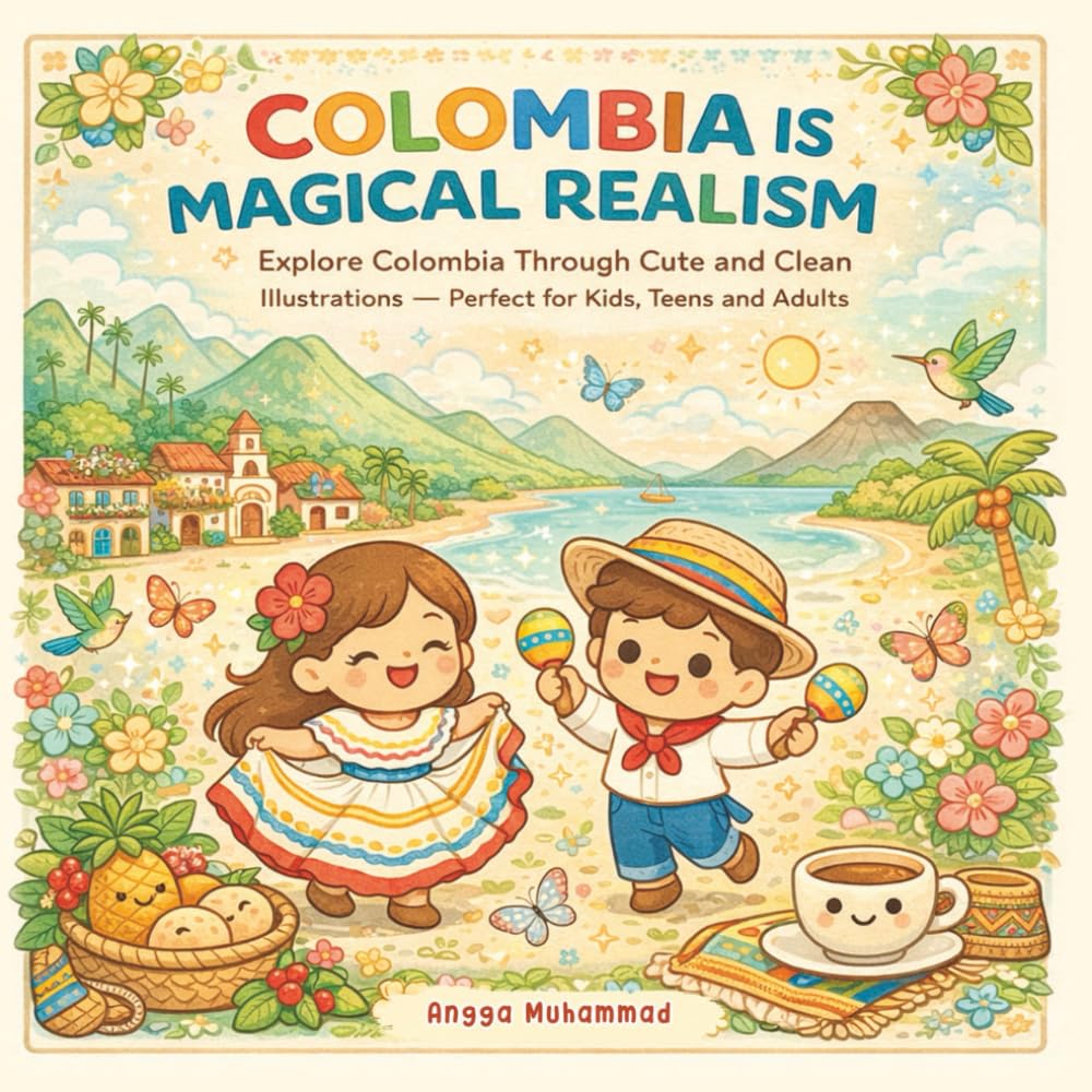 COLOMBIA IS MAGICAL REALISM: Explore Colombia Through Cute and Clean Illustrations of Colonial Streets, Tropical Flowers, Andean Views, Caribbean ... Moments — Perfect for Kids, Teens, and Adults