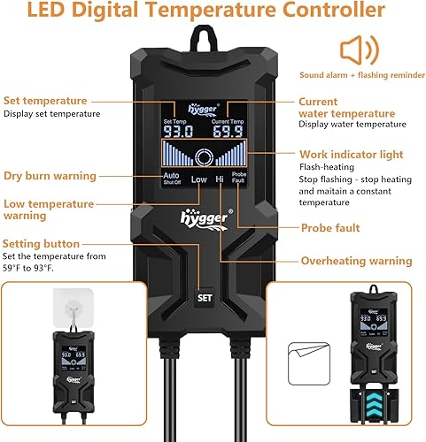 Miniatura 3 de hygger Calentador de acuario, calentador sumergible para pecera con protección contra sobretemperatura y apagado automático calentador de peces con