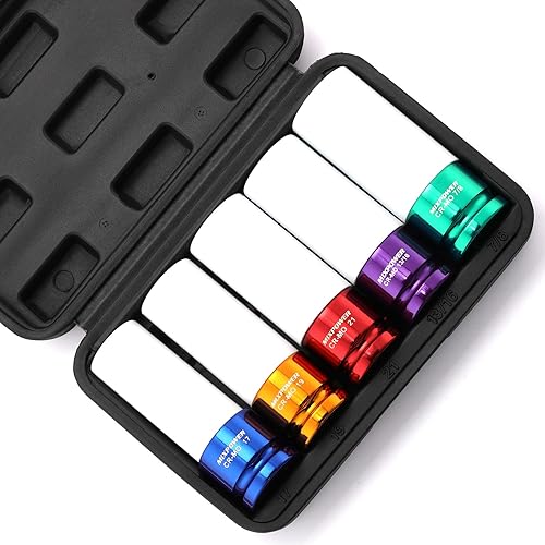 MIXPOWER Juego de llaves de impacto de 5 piezas de 1/2 pulgada, CR-MO, métrico/SAE, juego de llaves de impacto profundo de pared fina, 6 puntos,