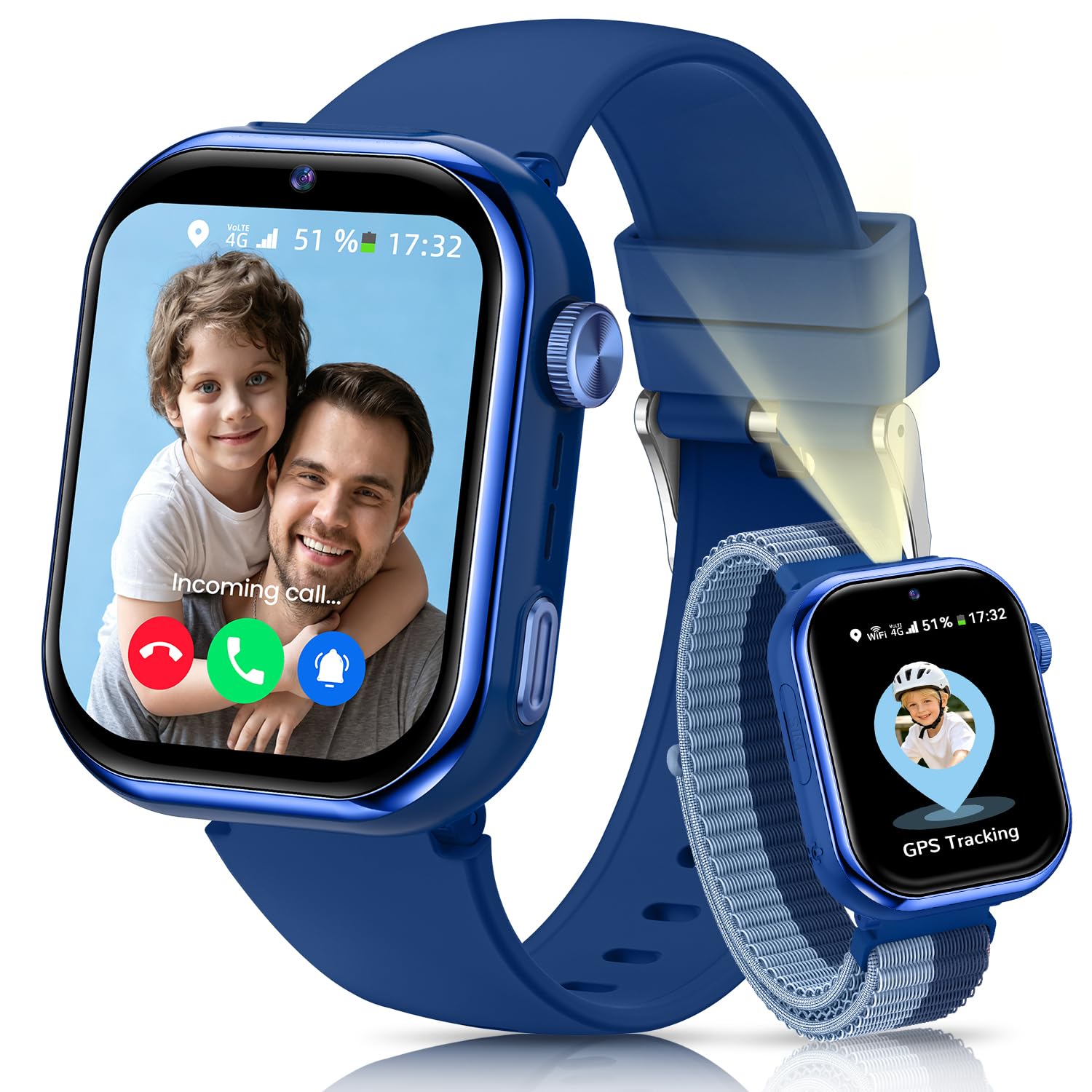 4G Reloj Inteligente Niños con gps y Videollamada, Smartwatch Niños con llamadas, Chat de Voz, SOS, Modo Escuela, Despertador, IP68, Linterna, Podómetro, Flashcard, Regalo para Niños Niñas, Azul