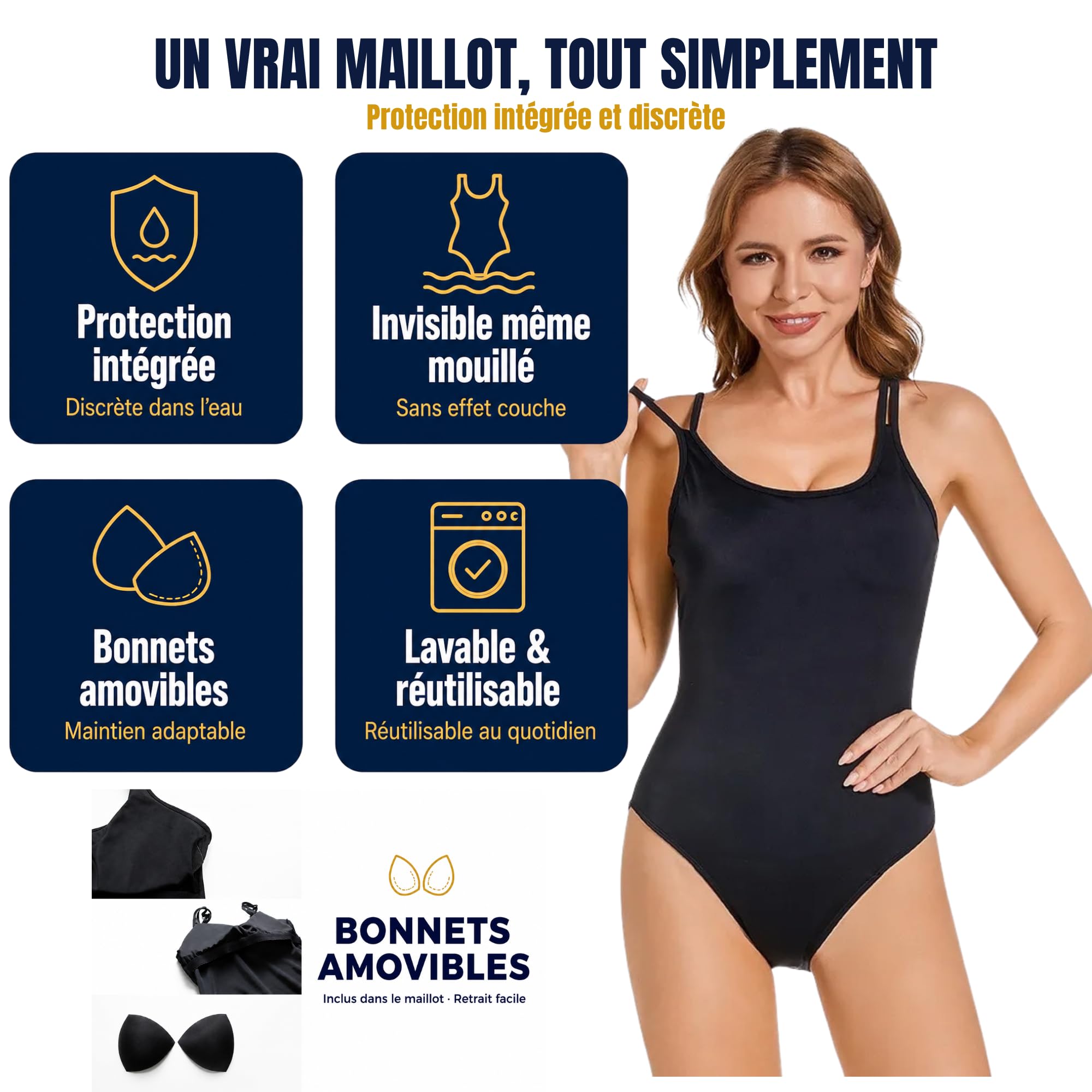 Maillot de bain menstruel femme flux abondant | Culotte | ideal adolescente | piscine | maillot 1 pièce (S)