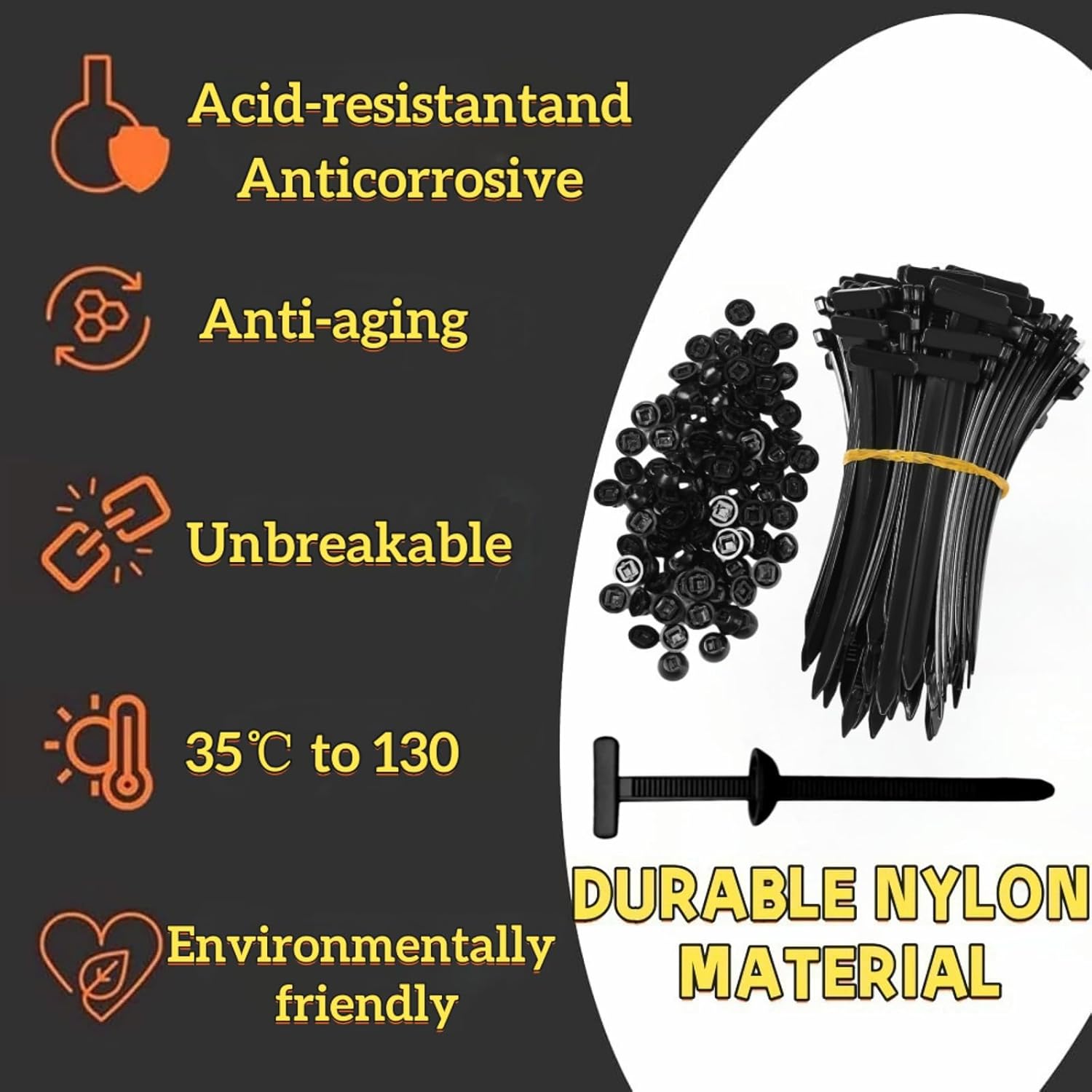 Nylon Universal Cable Tie Buckle, Heavy Duty Self-Locking Nylon Zip Ties with Pin & Button Design,UV Resistant Cable Clips Tool Fasteners Car Body,Suitable for Car Daily Repair (50) - Image 5