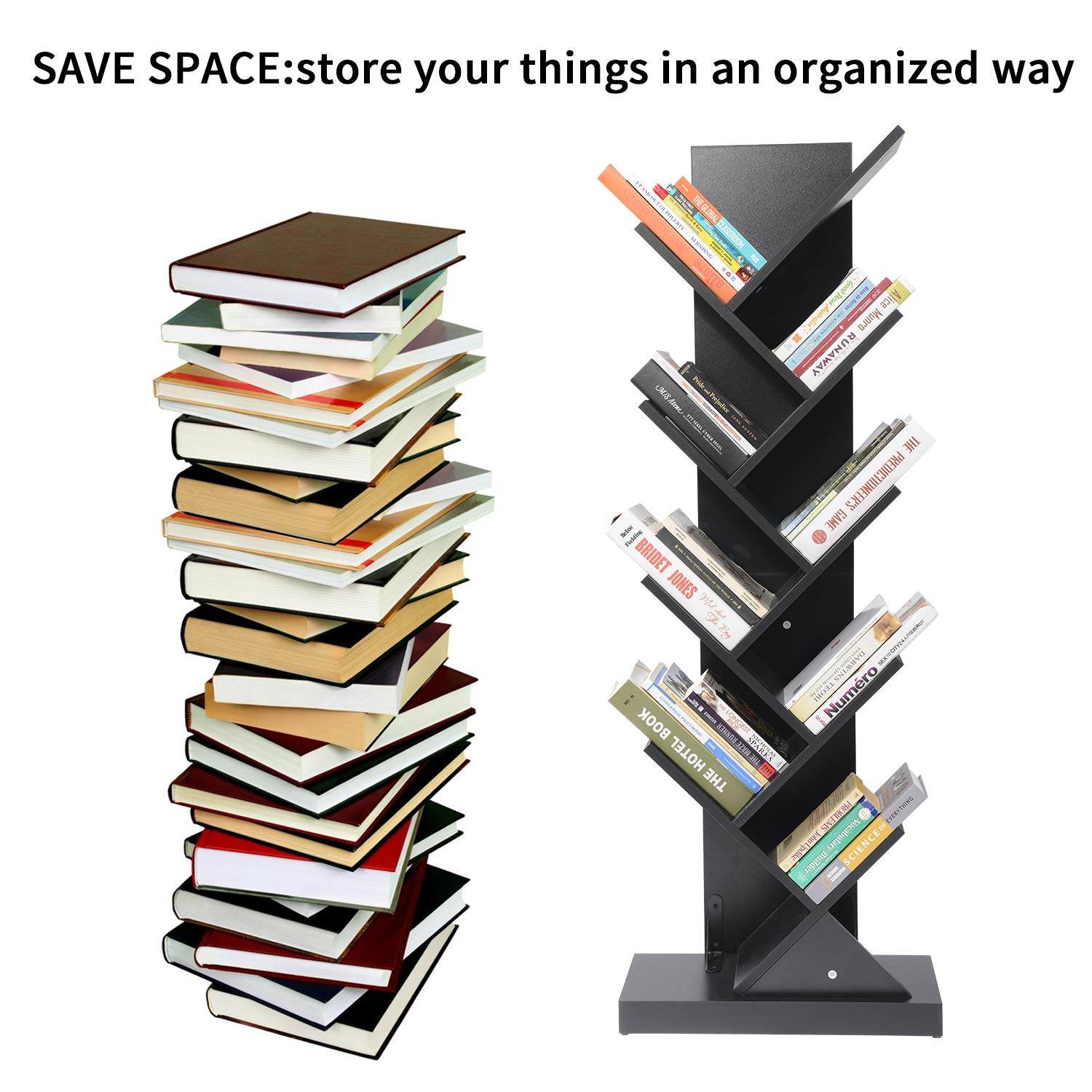 Wood Bookshelf Narrow Tall Tree Bookshelf Black Modern Open Wooden