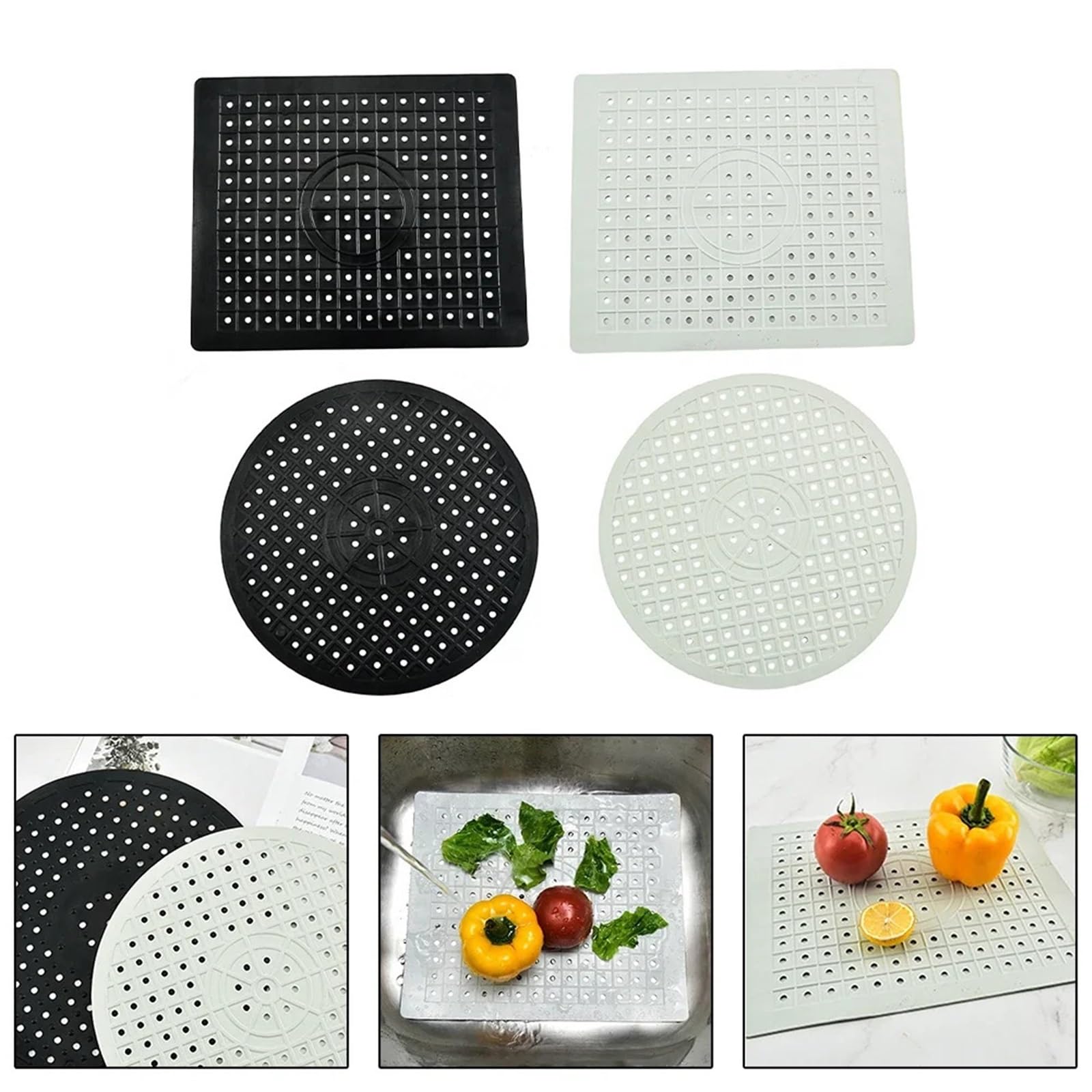 2 Alfombrillas aislantes de Goma for Cocina, Almohadilla for escurrir el Fregadero, Impermeables y Antideslizantes para Ollas y Sartenes Calientes(Black,Rectangle)