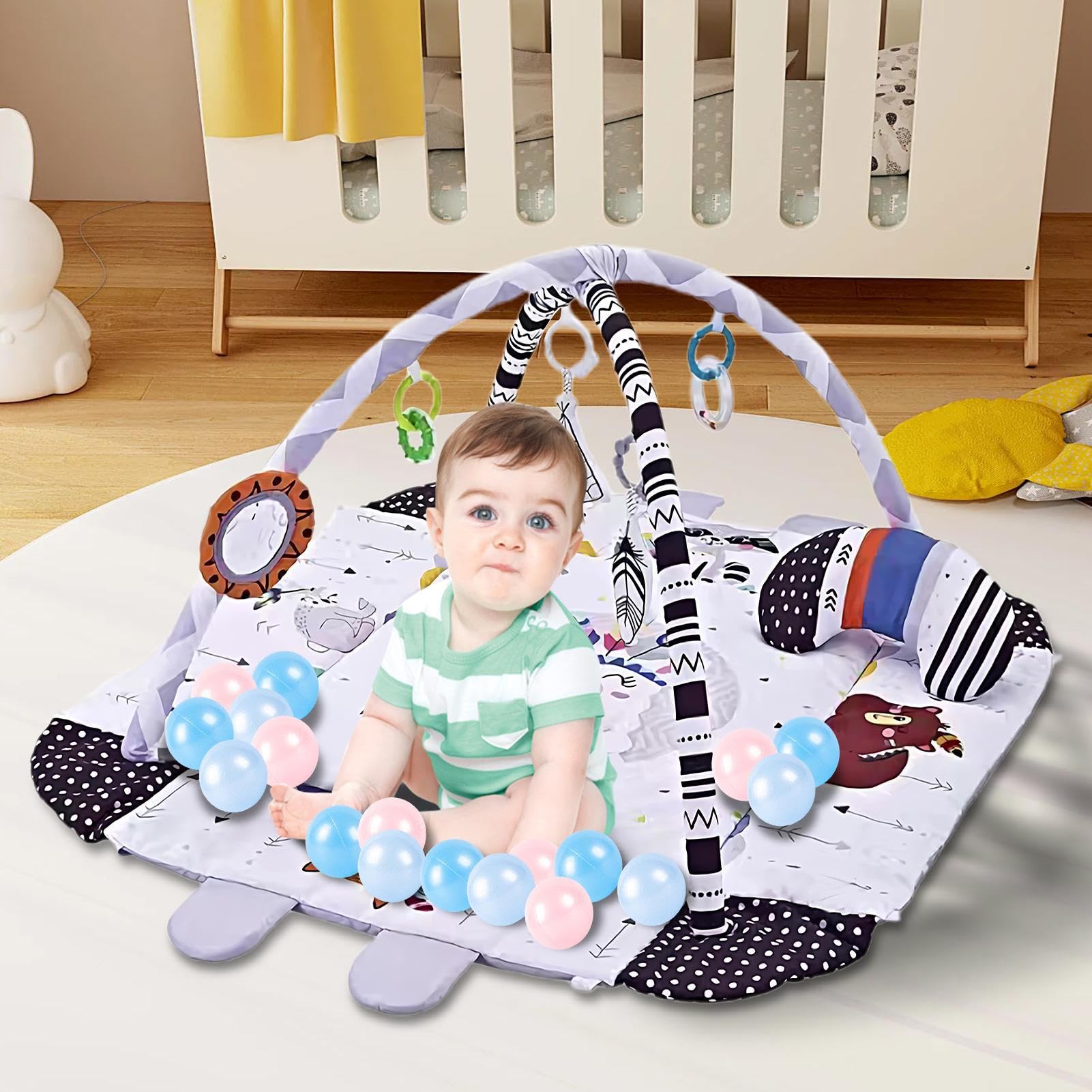 Mats De Bebé Para El Juego De Piso - Tabla De Actividades Para 1 Año De Niño | Juguetes Educativos | Centro De Actividades Para Niños Pequeños Con Bolas De Mar Y Juguetes Desmontables | Aprender Jugue