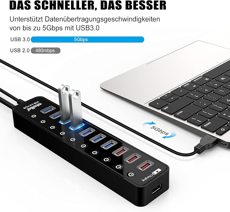 Atolla USB 3.0 Hub 11 portos aktív elosztó 48W tápegységgel