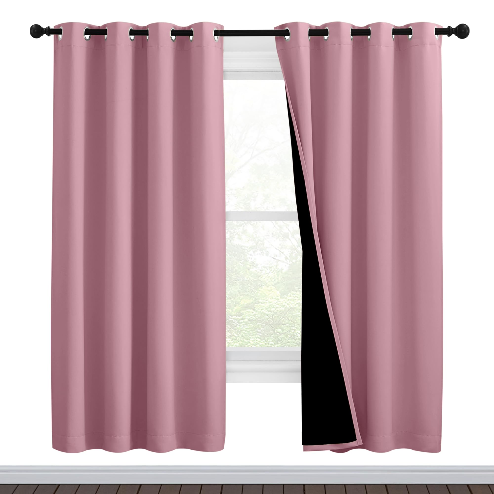 NICETOWN Crystal Pink Full Shade Curtain Panels, Pair of Thermal Insulated &amp; Energy Efficiency Blackout Curtains for Living Room Windows, Lined Silky Performance Window Dressing (46" Wide x 72" Long)