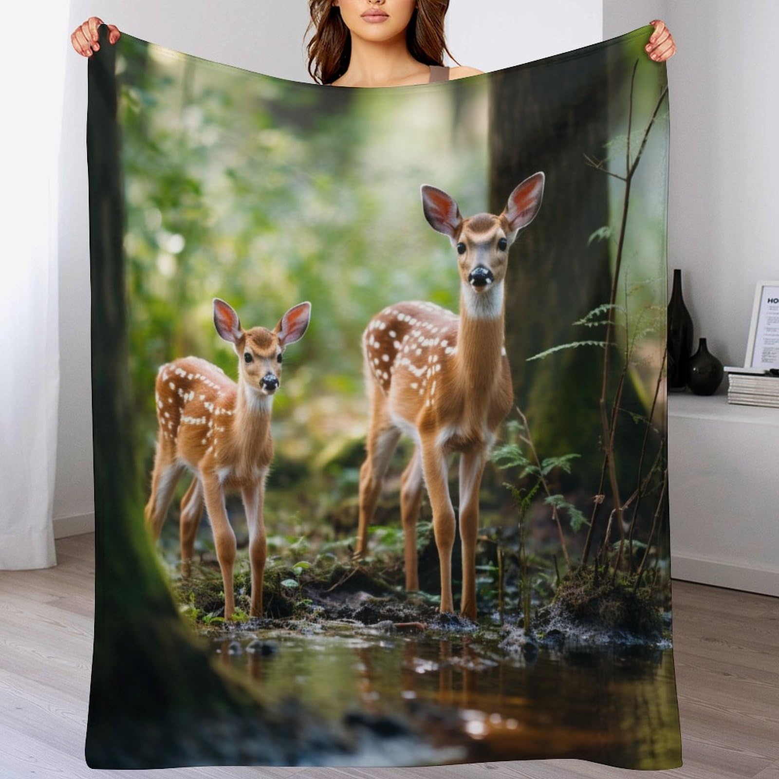 Couverture en flanelle haut de gamme motif cerf 150x200cm ultra douce