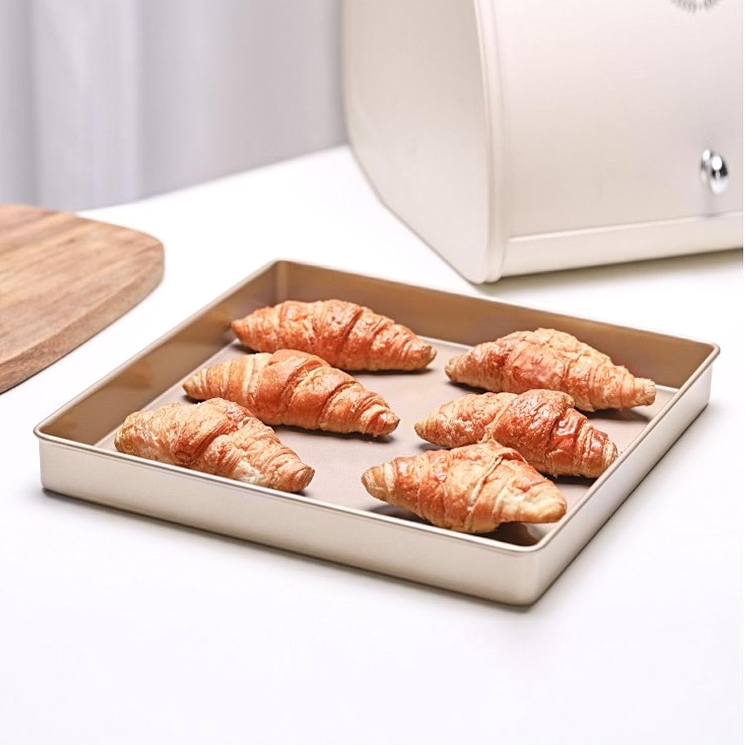 Baking Sheet Pan 11.2 x 11.2/9.6 x 8.2 Inch Non Stick Carbon Steel Kitchen Baking Tray, Gold Oven Bake Trays for Puff Pastry Cupcakes(28x28cm)