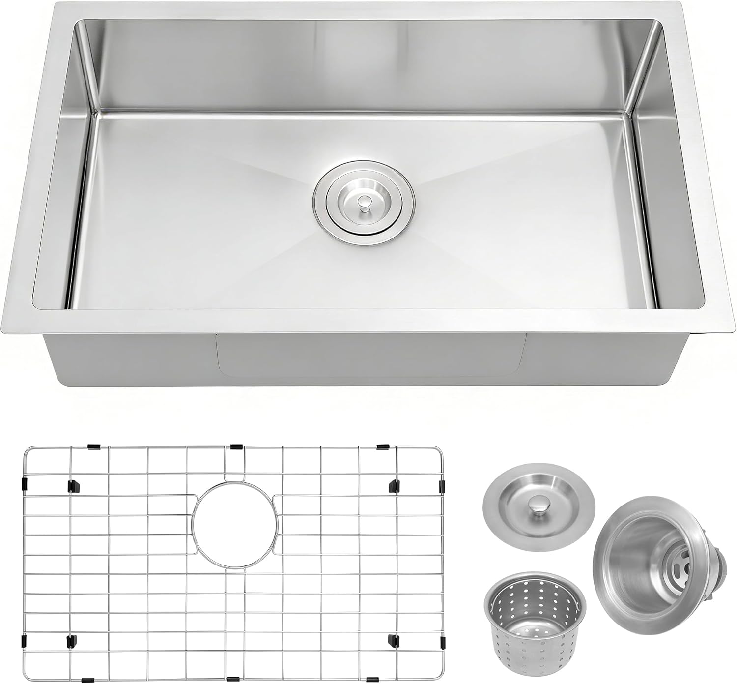 MILOSEN RV Kitchen Sink, 27''×16''×7'' 16 Gauge T304 Stainless Steel Drop-in/Undermount RV Sink, 27 inch Single Bowl Sinks for Caravans/Campervans & Site Cabins, 7 inch Depth Outdoor Trailer Sinks