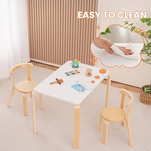 Miniatura 6 de Swegrow Juego de mesa y 2 sillas para niños, mesa y sillas de madera para niños y bebés, muebles de madera para niños para sala de juegoshogarkinder