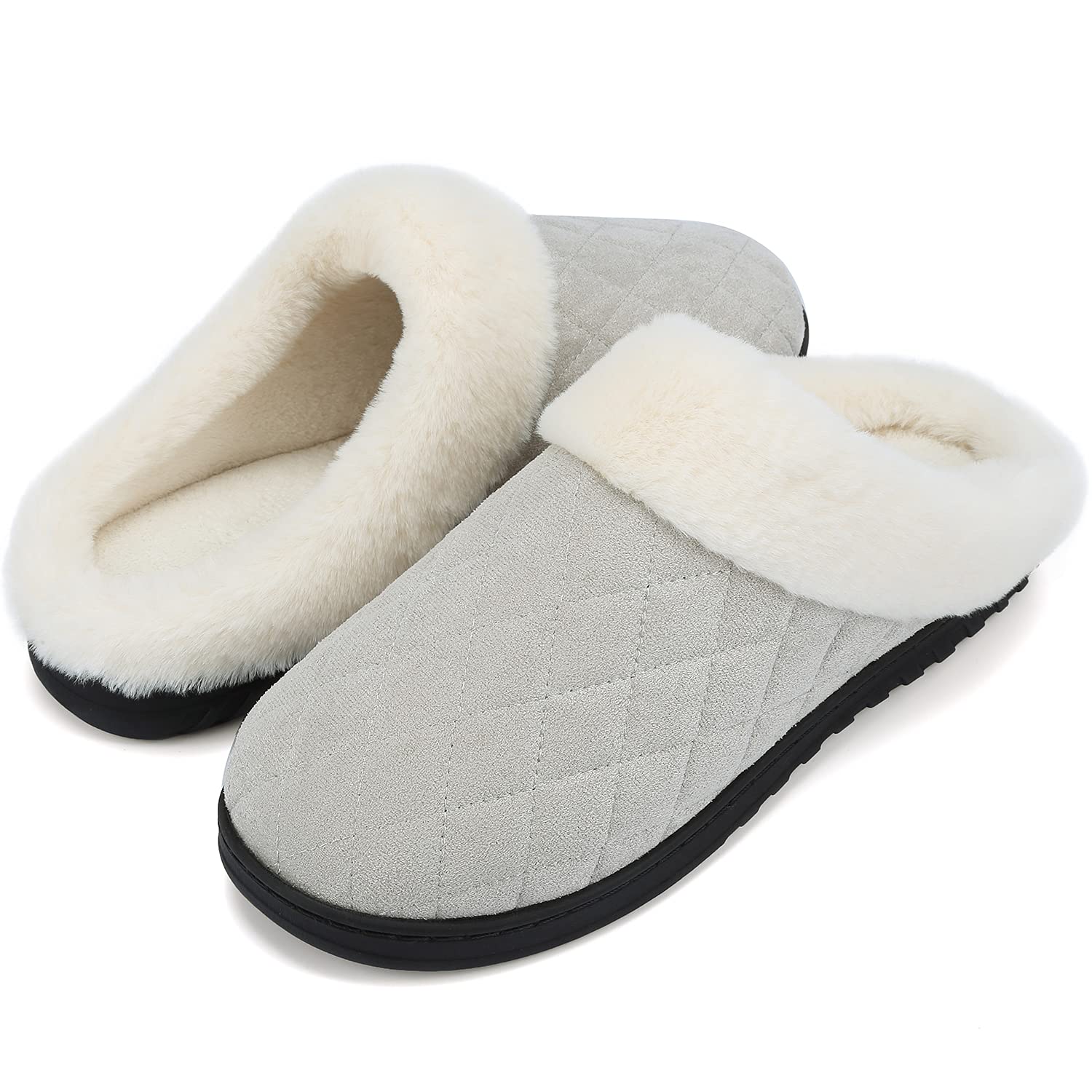 Brfash Slippers Men's Warm Memory Foam Slippers Breathable Indoor Outdoor Slippers Soft Non-Slip Plush Slippers, Light grey 3, 4 UK
