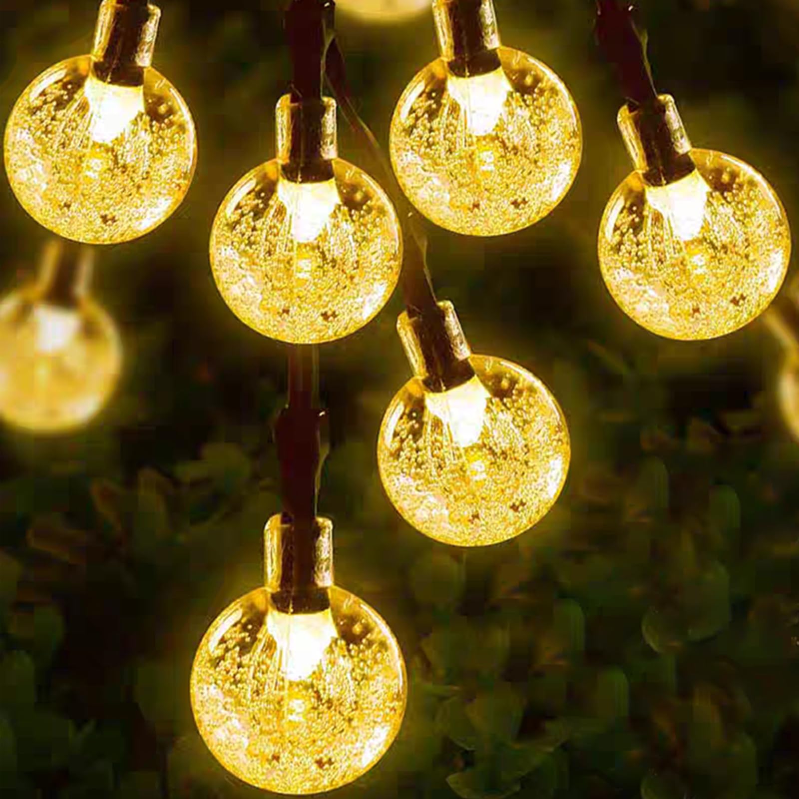 LQWELL® Catena luminosa solare per giardino esterno, catena solare con sfere di cristallo 30LED 8M 26FT IP44 8 modalità per giardino esterno/interno Patio balcone finestra (Bianco caldo)