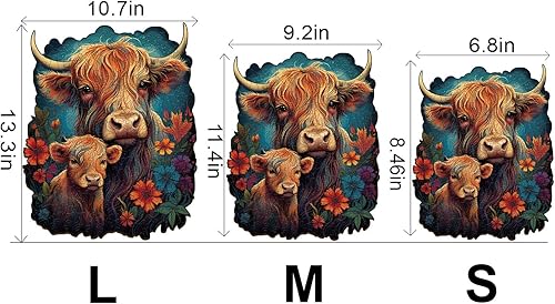 Miniatura 6 de WOODBESTS Rompecabezas de madera para adultos, rompecabezas familiar de ganado de las tierras altas (L, 280 piezas, 10.7 x 13.3 pulgadas), hermosa