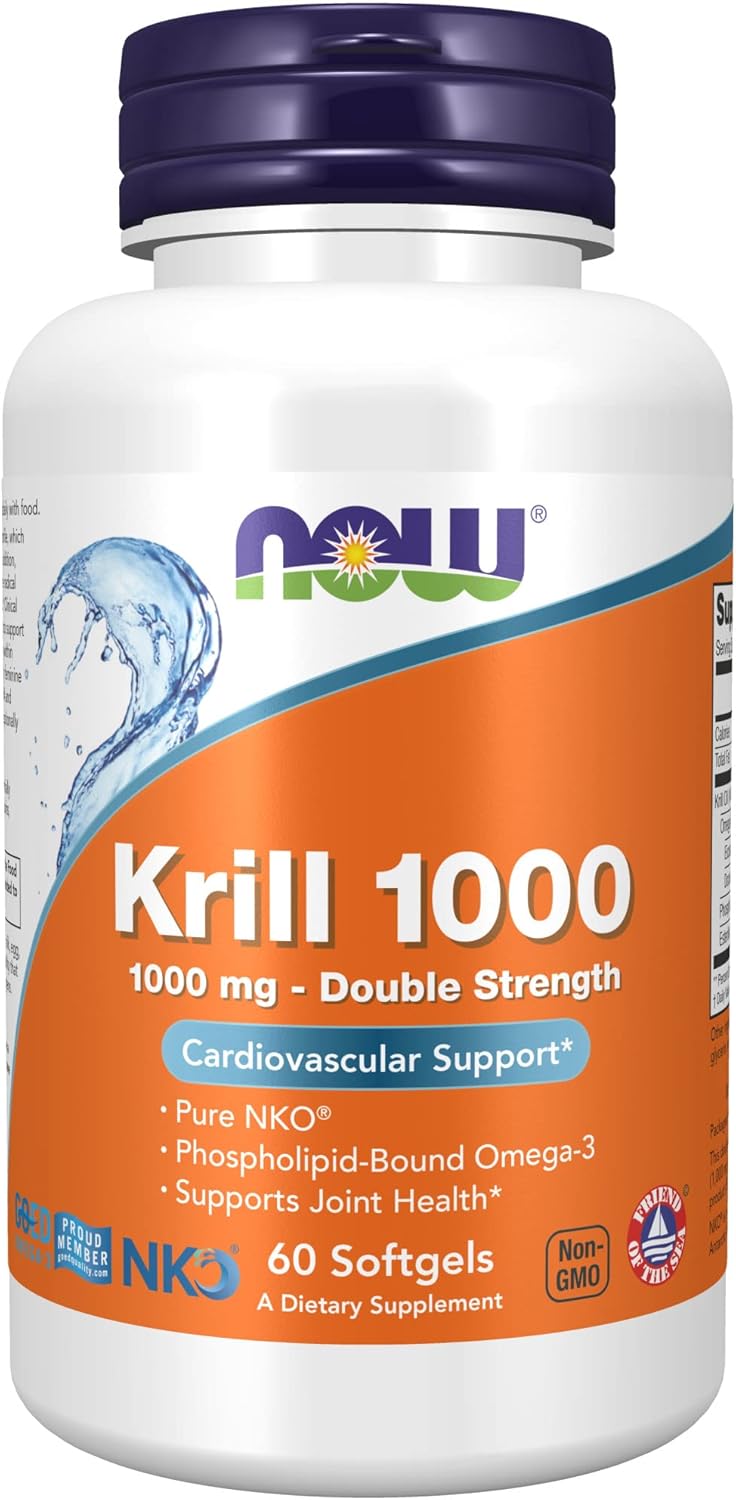 NOW Supplements, Neptune Krill, Double Strength 1000 mg, Phospholipid-Bound Omega-3, 60 Softgels : Health & Household