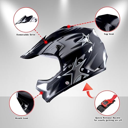 Miniatura 4 de WOW - Casco para niños y jóvenes para motocross, BMX, MX, ATV, motocicleta todoterreno, color negro tormenta