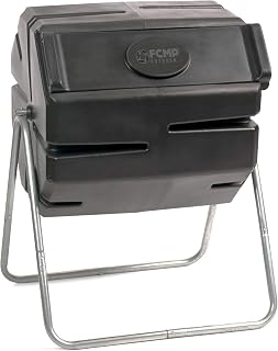 FCMP Outdoor RM4000 37 Gallon Single Chamber Tumbling Composter - Easy Rotate Elevated Garden Compost Bin, Black
