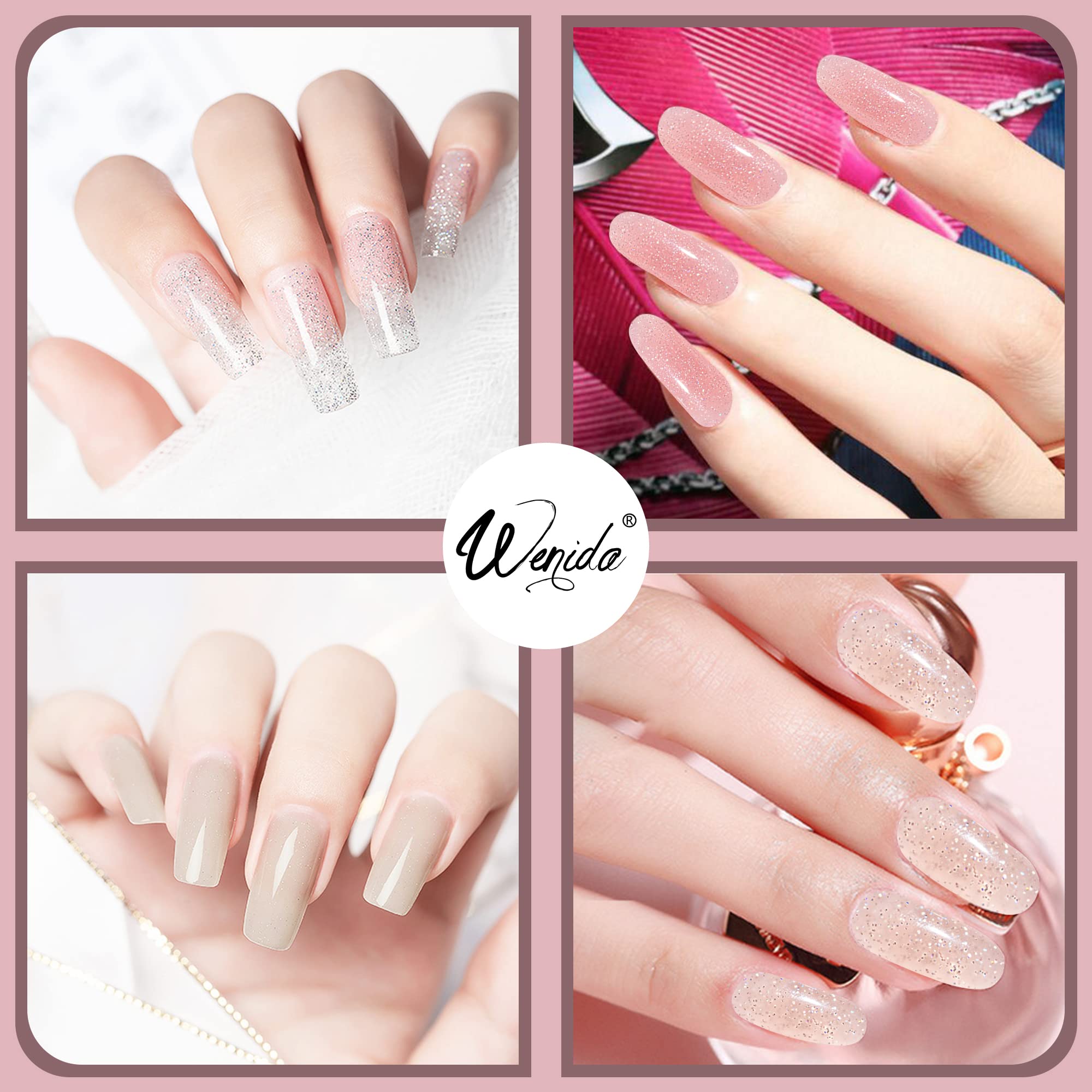 Wenida Nail Extension Gel Kit - Glitter Clear Gel Set for Home DIY Nail Manicure Art