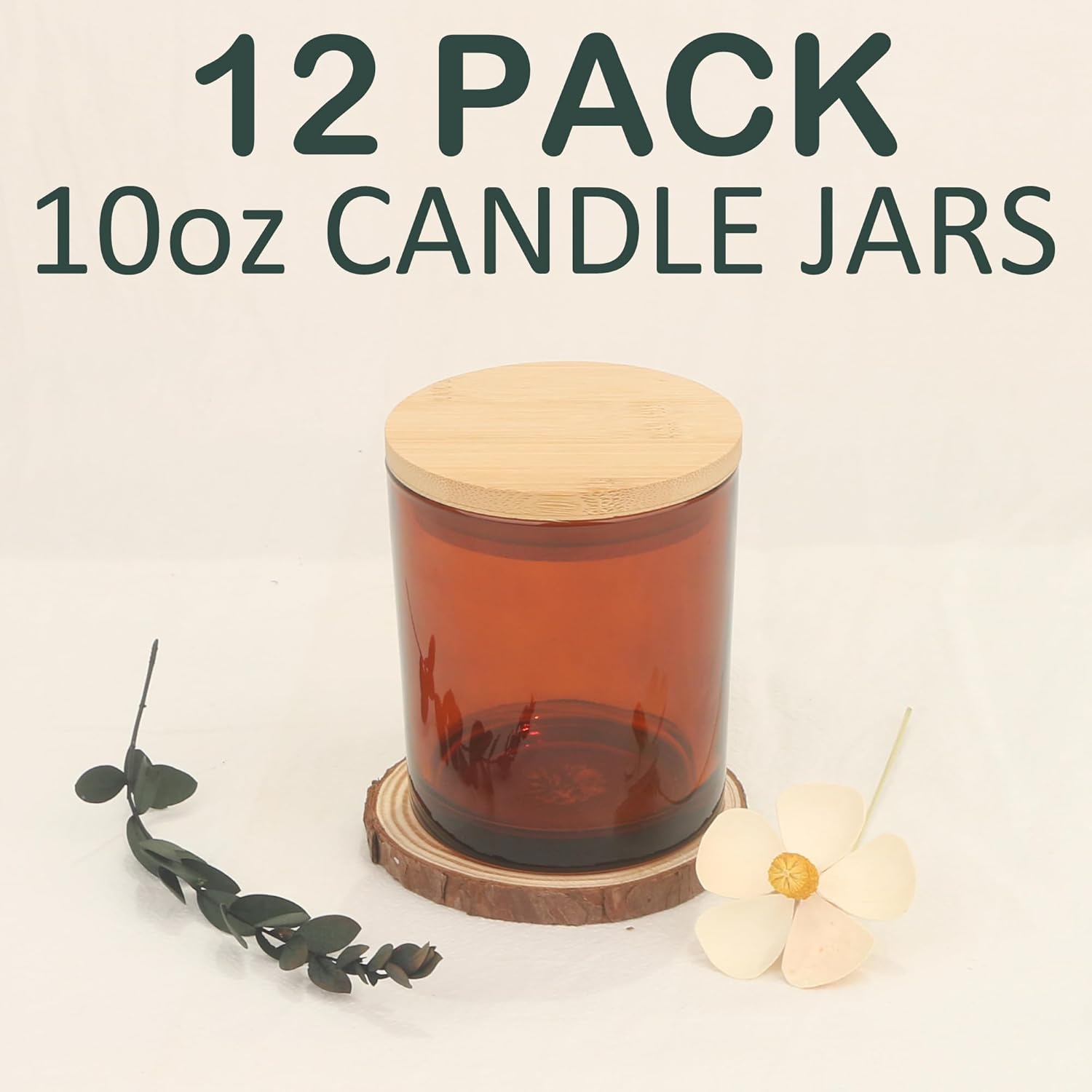 MILIVIXAY 12 Pack 10 OZ Amber Thick Glass Candle Jars with Lids - Bulk Empty Candle Jar for Making Candles - Spice, Powder Containers.
