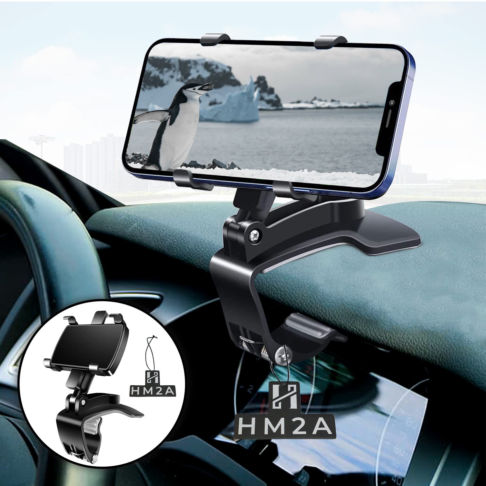Dashboard Car Phone Holder, Universal Mobile Holder for Car GPS 360 Degree Rotation Dash board Clip Car Phone Stand Clamp Compatible with all Phones 4 to 7" & HM2A Air Freshener (Style 1)