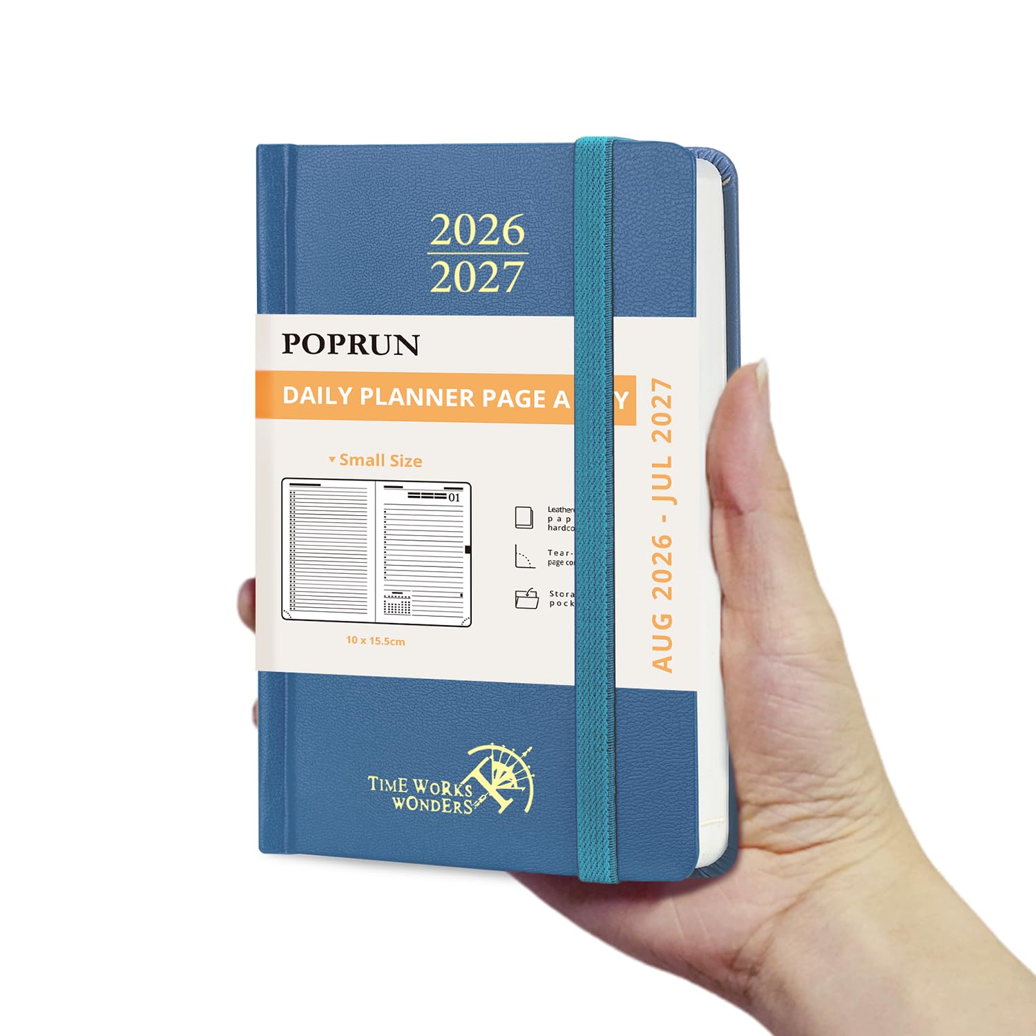 POPRUN Academic Pocket Diary 2026-2027 Day to Page A6 Hardback Mid Year Daily 26/27 Planner (Aug'26 - Jul'27) A Day per Page 1 Hour Interval Appointment Book(Night Sky Blue)