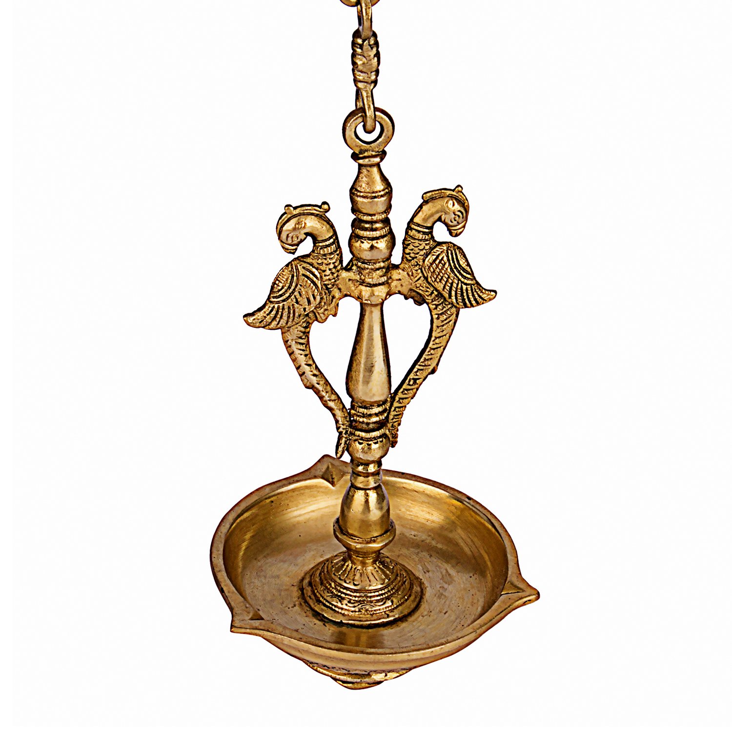 Kartique VZN756 Peacock Brass Large Hanging Diya, Gold