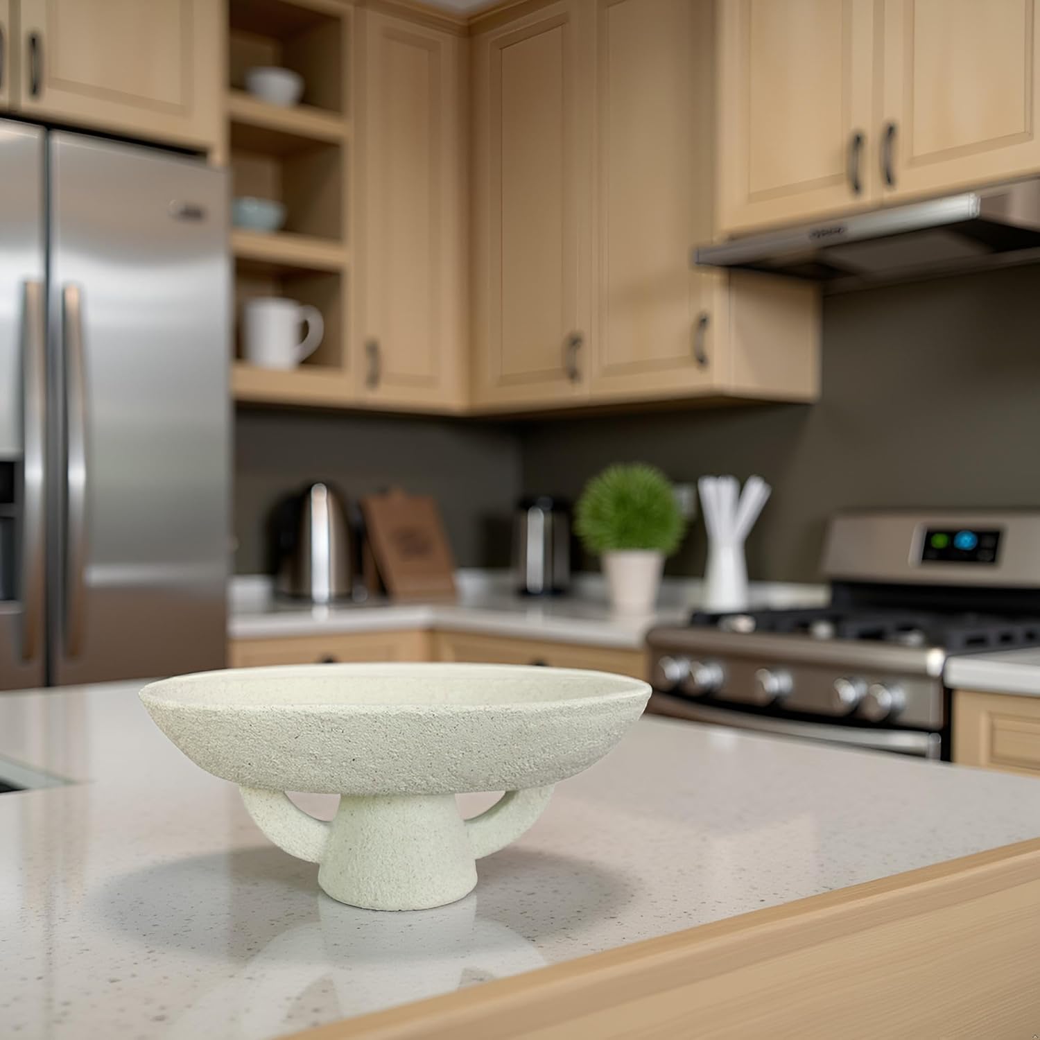 Boho Modern Decorative Bowl decor - Multi functional modern home Pedestal decoration bowl,Handicraft Bowls,Stylish Key Bowl for Entry Table,Fruit Bowls for Kitchen Counter,Artificial Stone White