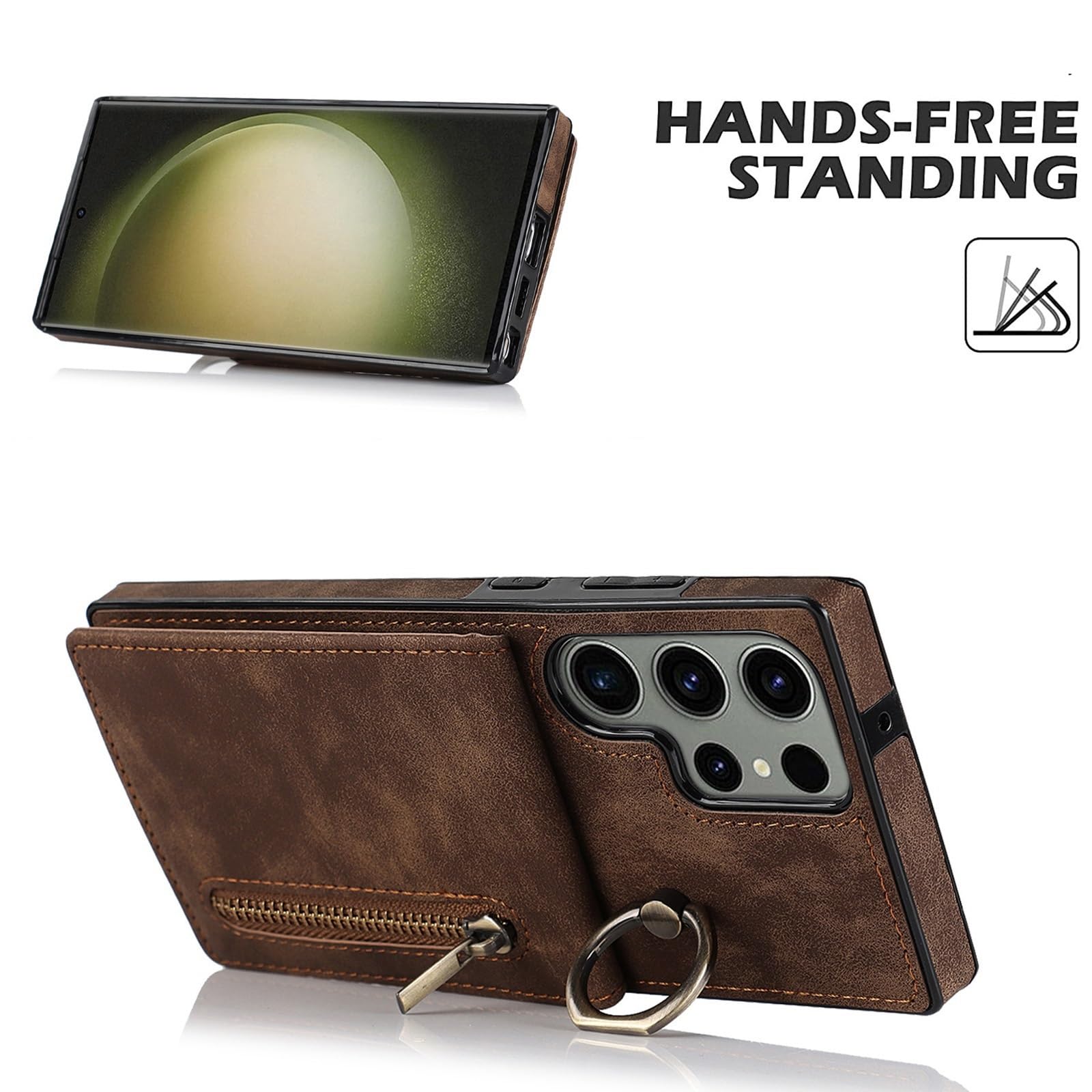 Etui do Samsung Galaxy S25/S25 Plus/S25 Ultra, skórzany portfel pokrowiec ochronny odporny na upadek stojaki etui na telefon (brązowy, S25)